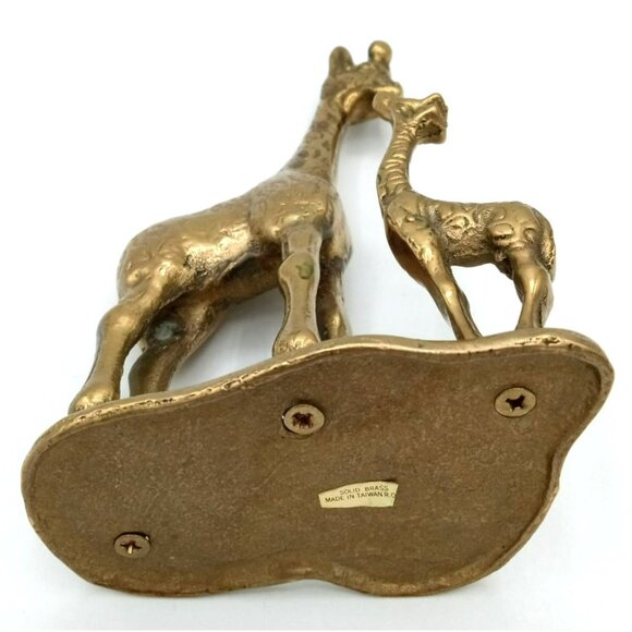 Vintage Brass Giraffe Figurine Mom and Baby 7" Mid Century Animal Sculpture - Picture 11 of 16